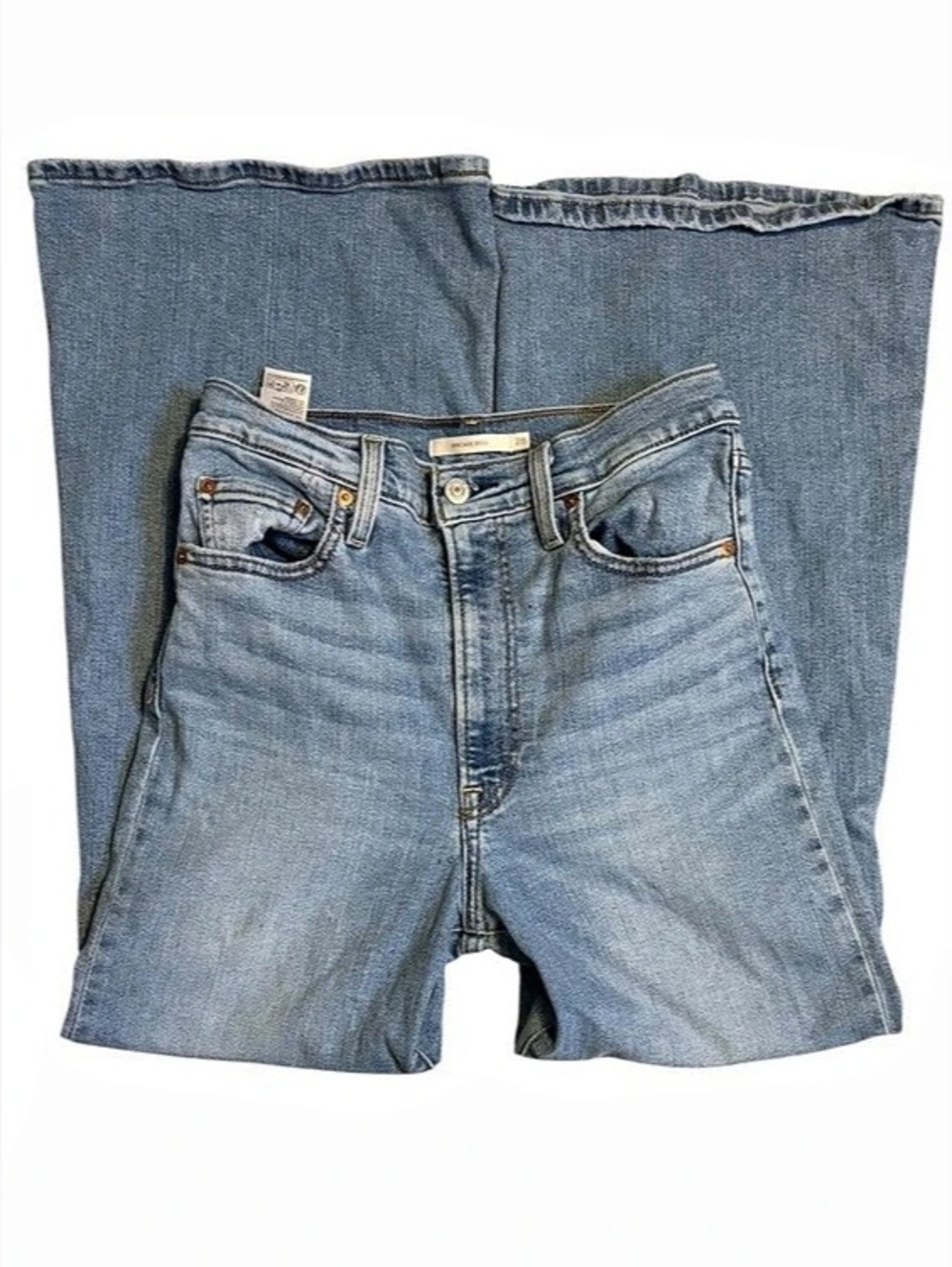 Levi’s Ribcage Bell Jeans Women’s Size 28 Light Wash Distressed Flare - Picture 8 of 9